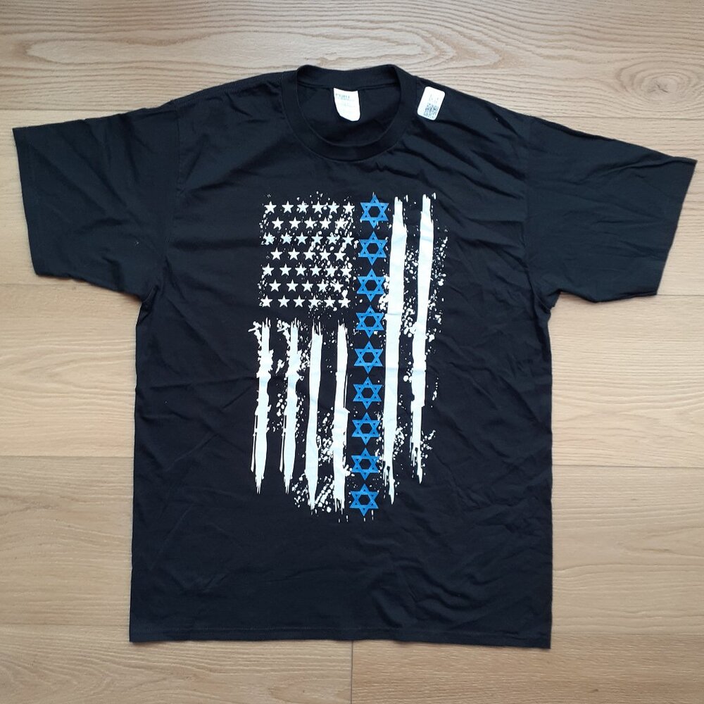 Israel Independence Star of David US Flag - New Large Black T-Shirt
